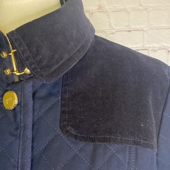 Jones New York Quilted equestrian Navy Jacket Elbow Pads Corduroy Collar Sz S - Picture 6 of 16